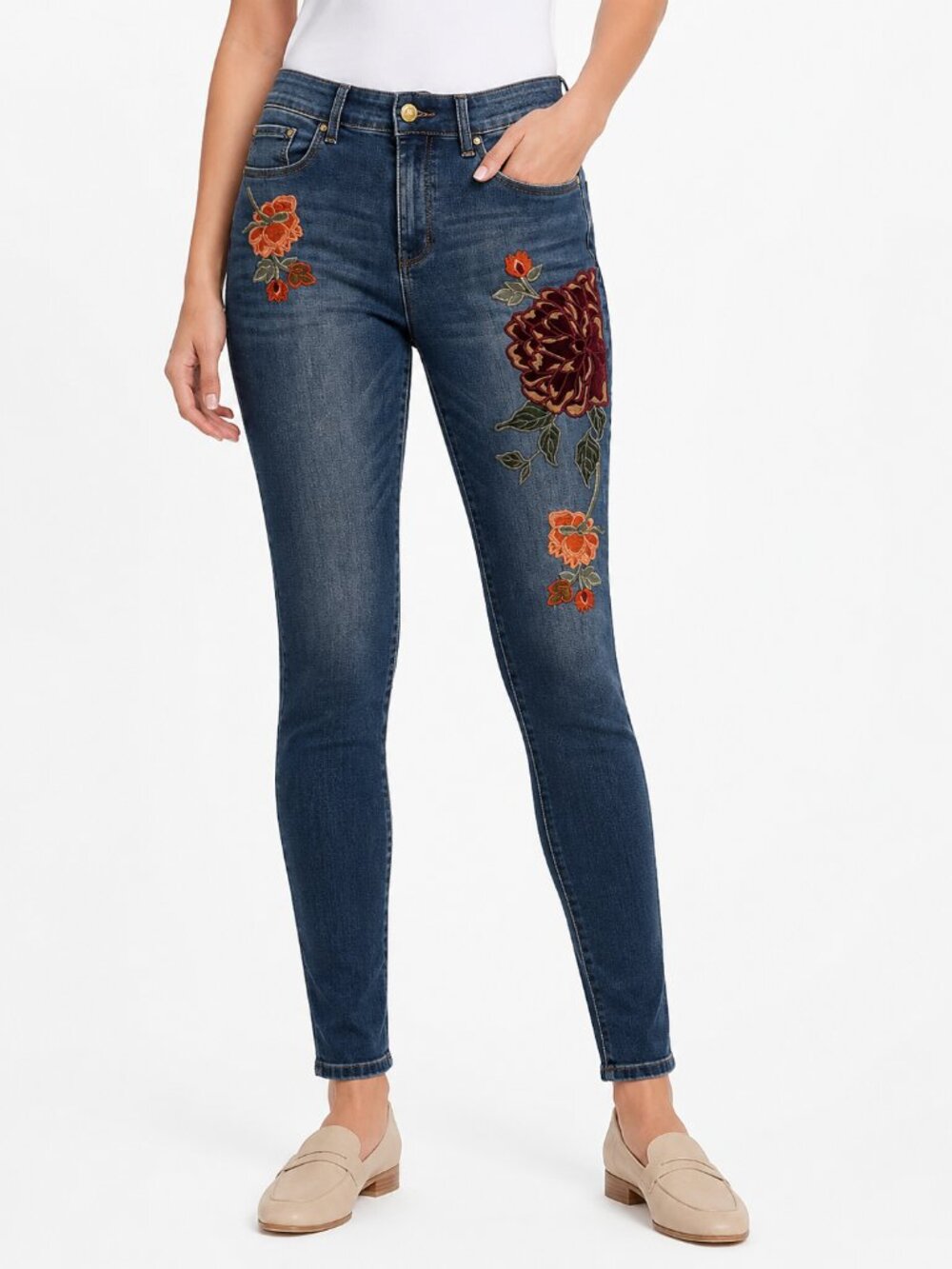 Chico's Embroidered Jeggings Size 0.5 (6) Stretch Denim Full Length